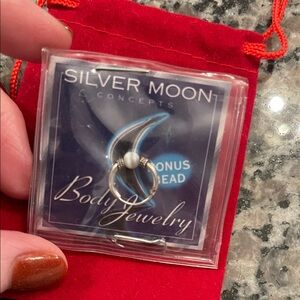 Silvertone Body Jewelry with White Bead